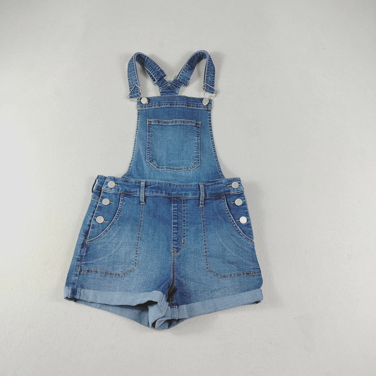Guess Y2K Shortalls Womens 27 Blue Denim Adjustable Straps Cuffed Bib Minimalist