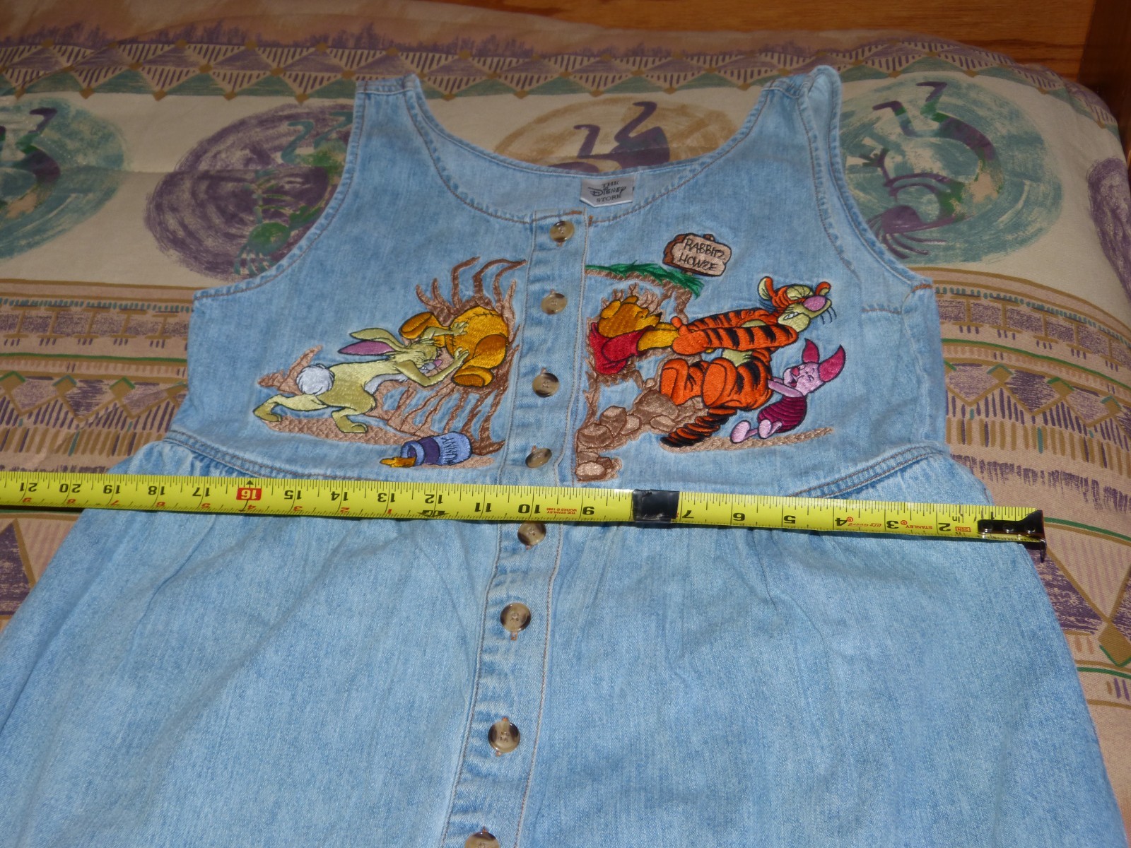 Vintage Disney Winnie The Pooh,Tigger,Rabbit Denim MIDI Dress embroidered Large