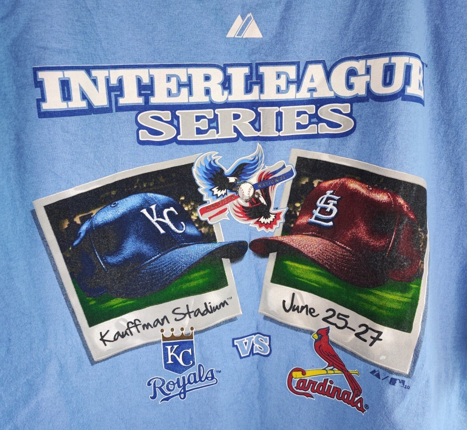 Majestic Interleague Series KC Royals vs Cardinals T Shirt Blue XL