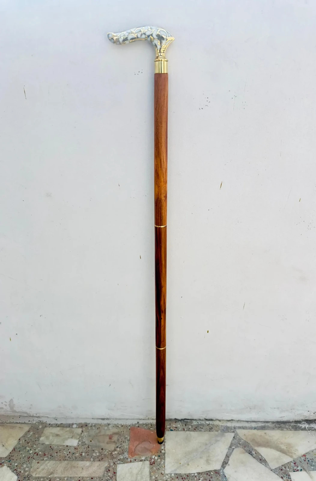 Handcrafted Floral Brass Cane Handle – Vintage Decorative Walking Stick Top