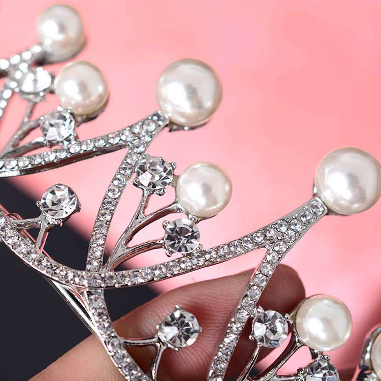 4.8cm Tall Pearl Crystal Tiara Crown Wedding Prom Queen Princess For Women