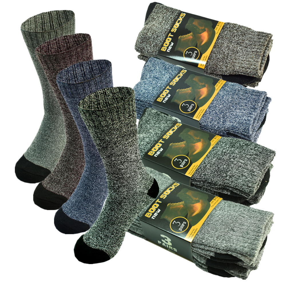 3-12 Pairs Men Winter Thermal Heavy Duty Cotton Cushioned Crew Work Boots Socks