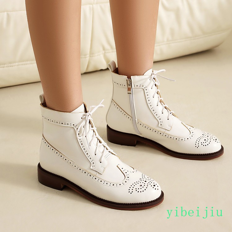 Women’s Wing Tip Brogue Ankle Boots Booties Low Heel Leather Shoes Casual Carved