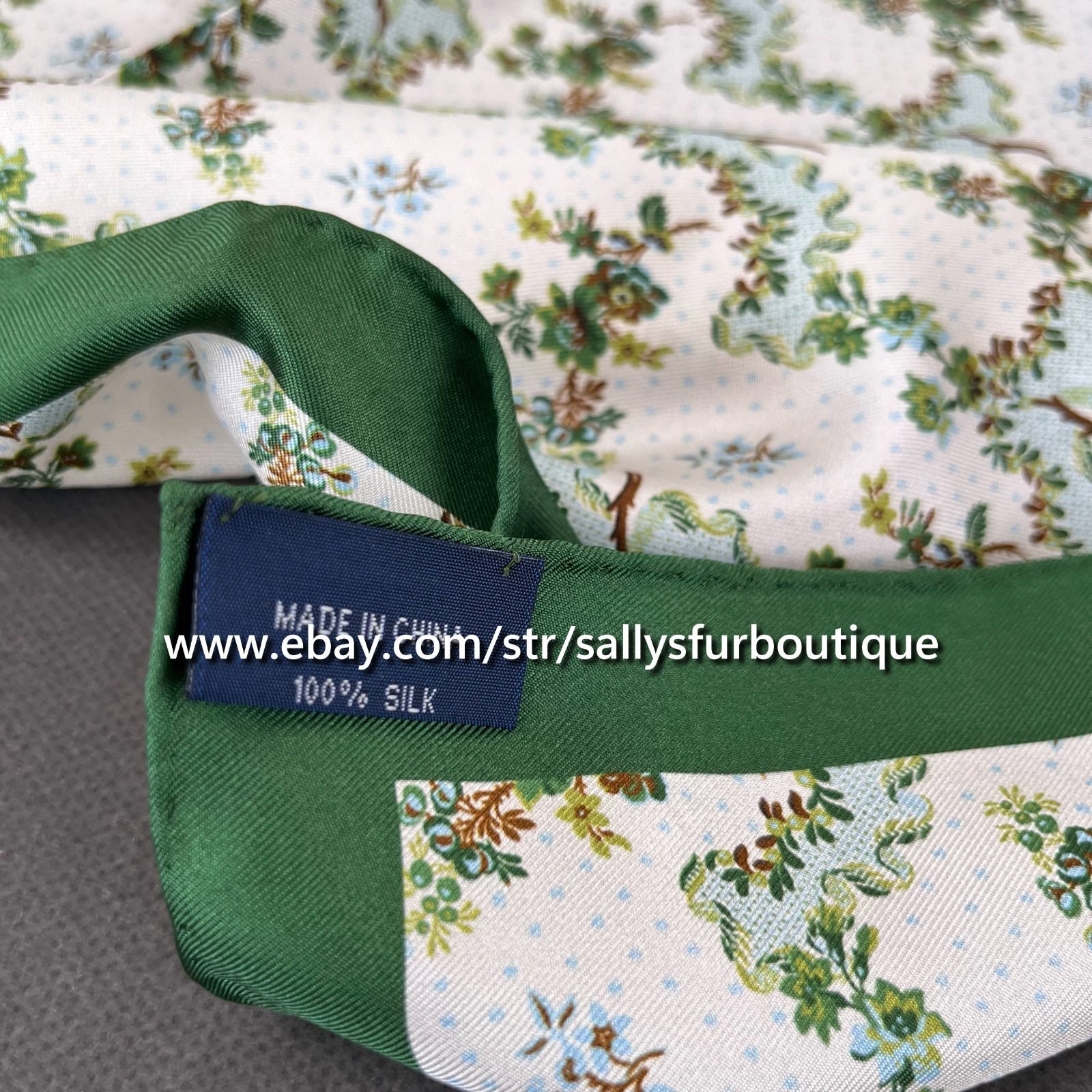 Sallys Boutique 16 Momme Twill Silk Florals Print Double Face Necktie Scarf 26″