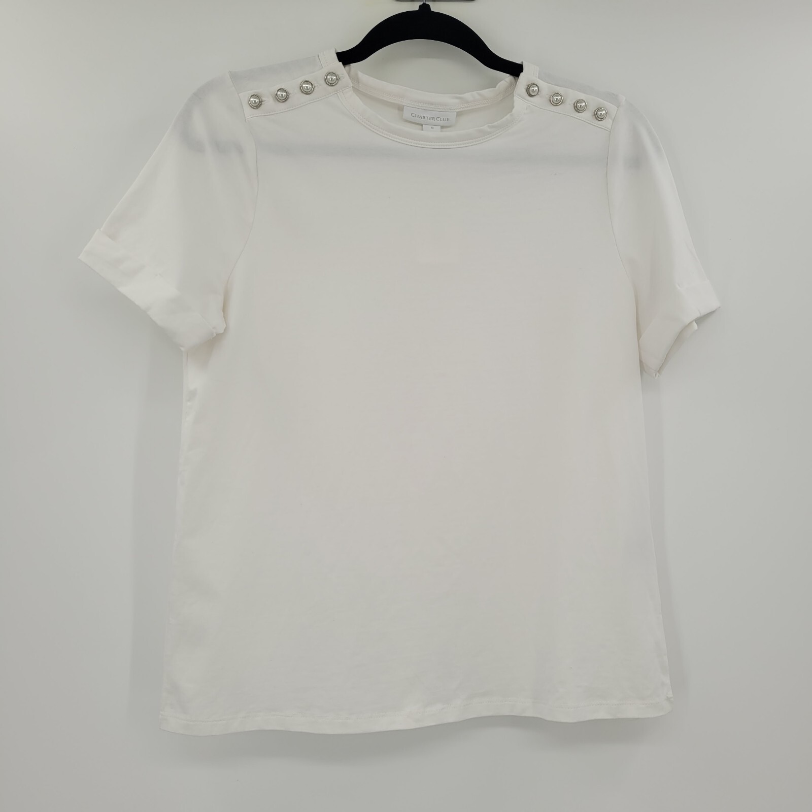 Charter Club Women’s Embellished-Shoulder Top White Medium