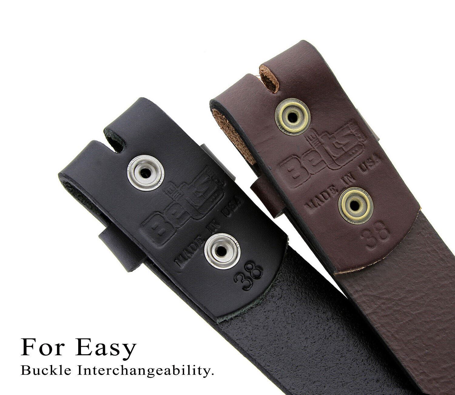 BS1050 One Piece Casual Jean Leather Belt Strap, Made in the USA, Black, Brown