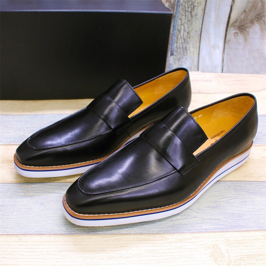 Men’s Pointy Toe Leather Shoes Slip On Flat Banquet Dress Formal Casual Oxforfds