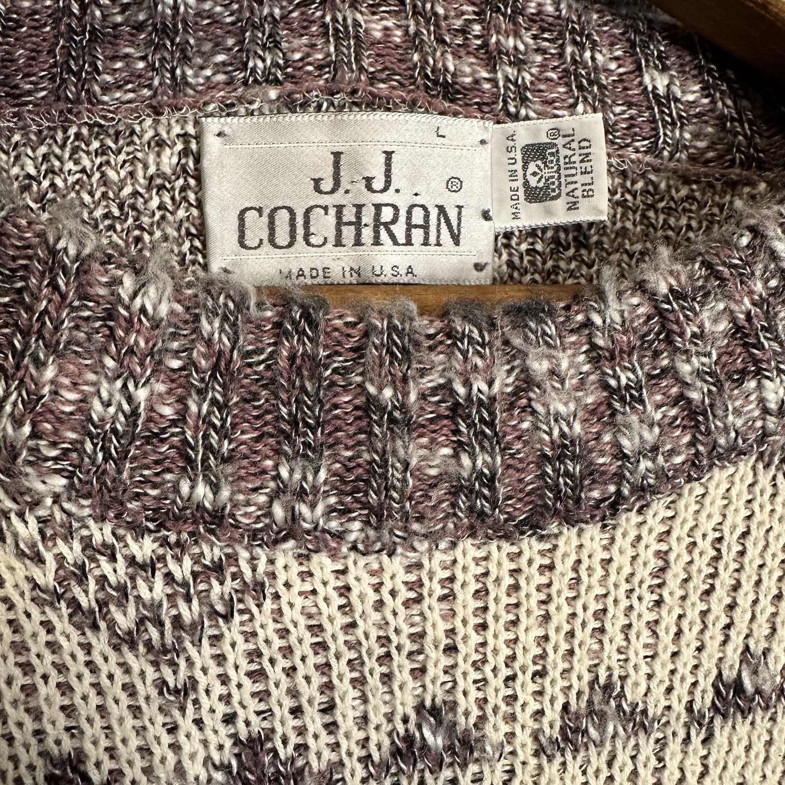 JJ Cochran Crewneck Knit Natural Blend Sweater Large Made In USA Vintage