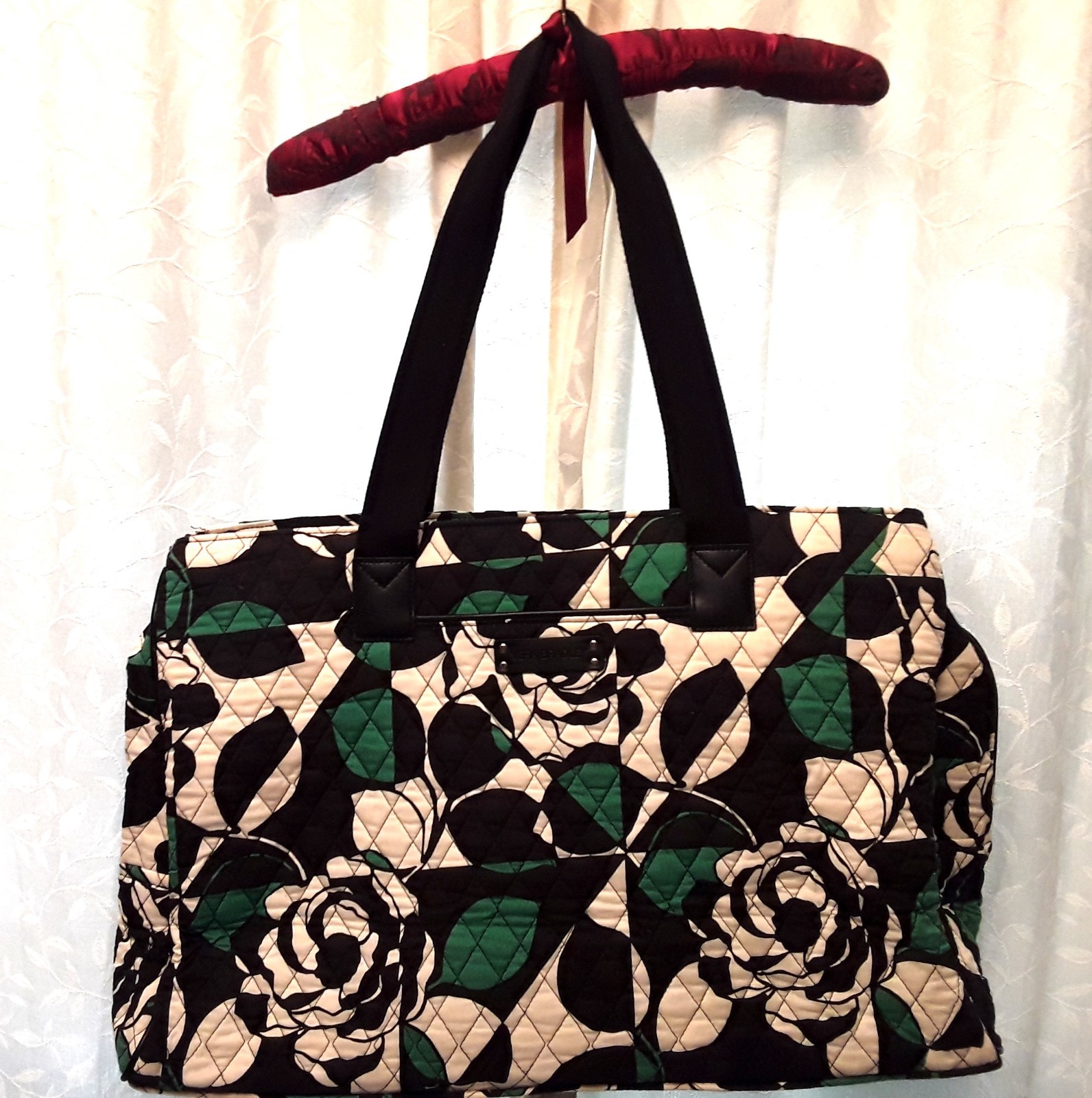 Vera Bradley Imperial Rose Duffel/Weekender – black/white/green cotton