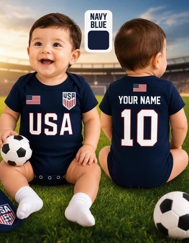 America Baby Soccer Bodysuit, Personalized Name Number Baby Jersey, Flag WC 2026