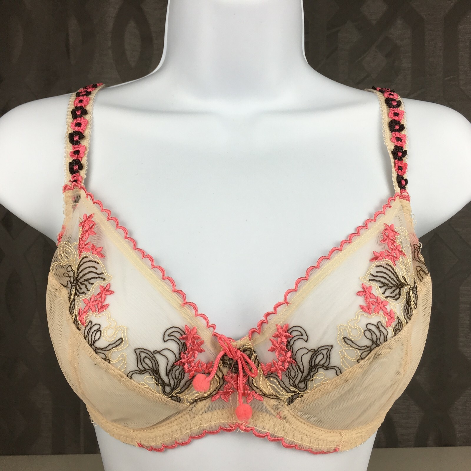 Ruby Pink KEIA Sexy Lingerie Sheer w Embroidered Lace Underwire Bra – Ivory/Pink