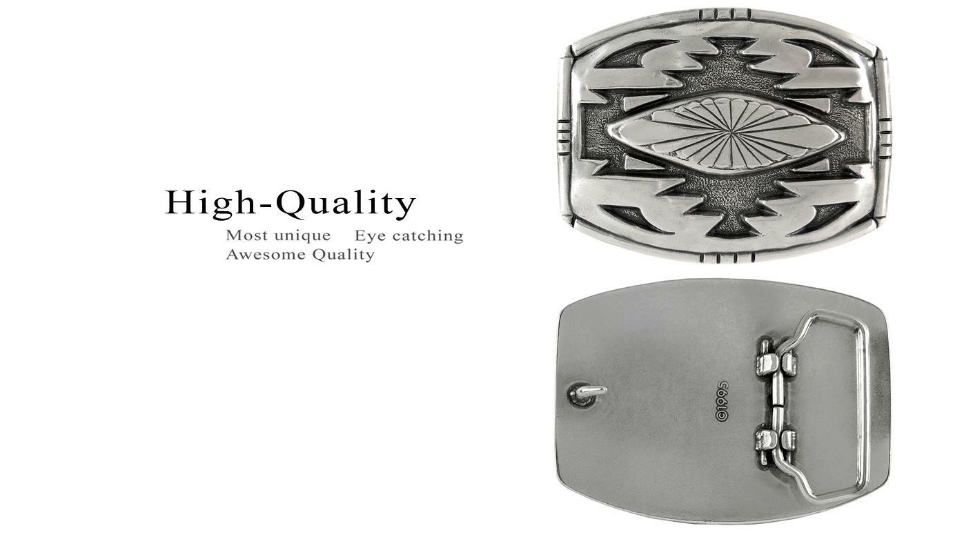 American Southwest Geometric Pattern Sterling Silver Plated Western Belt Buckle