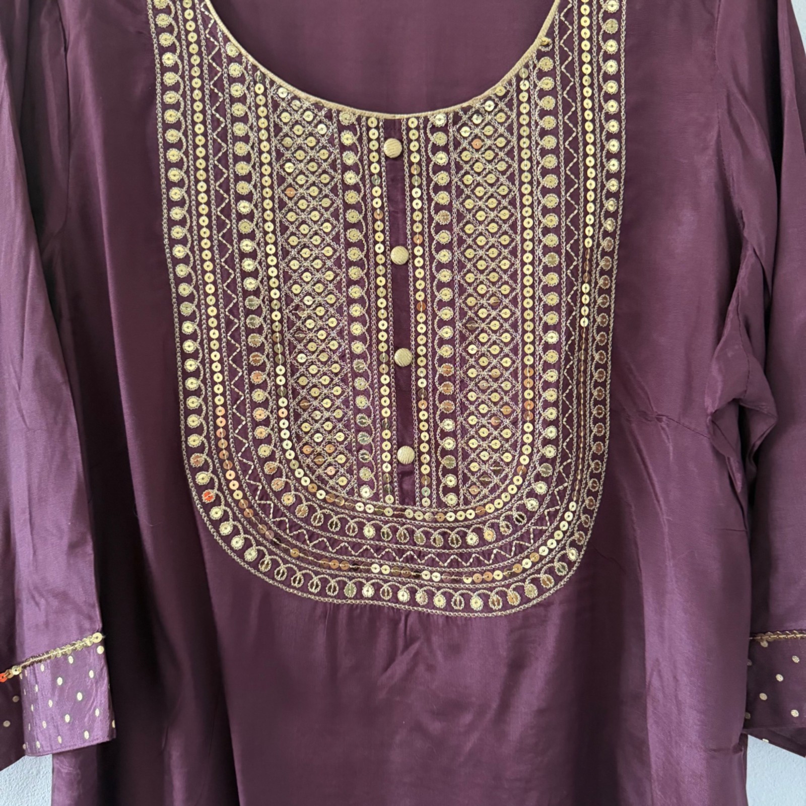 Aurelia blouse Sz XXL brown Kurta With Gold Embroidery Viscose Fabric