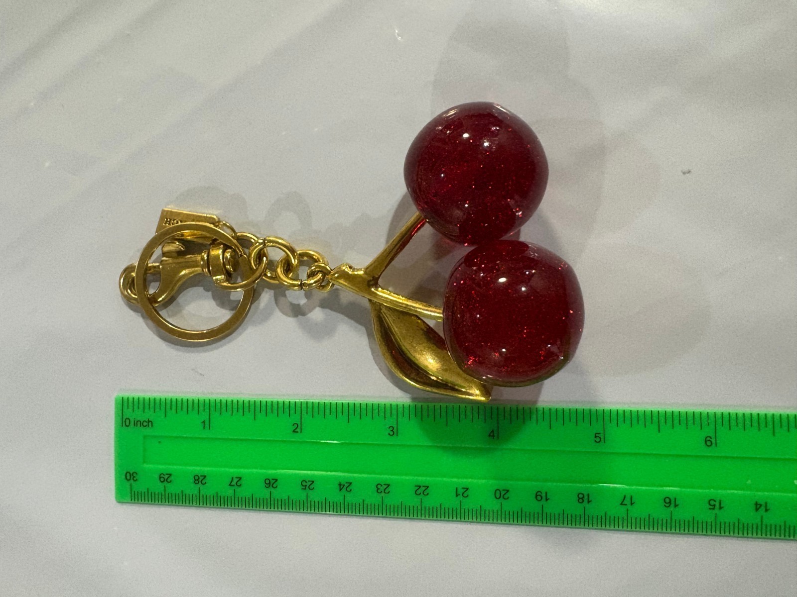 Coach Red Cherry Apple Bag Charm Keychain Resin Metal Brass Purse Decoration