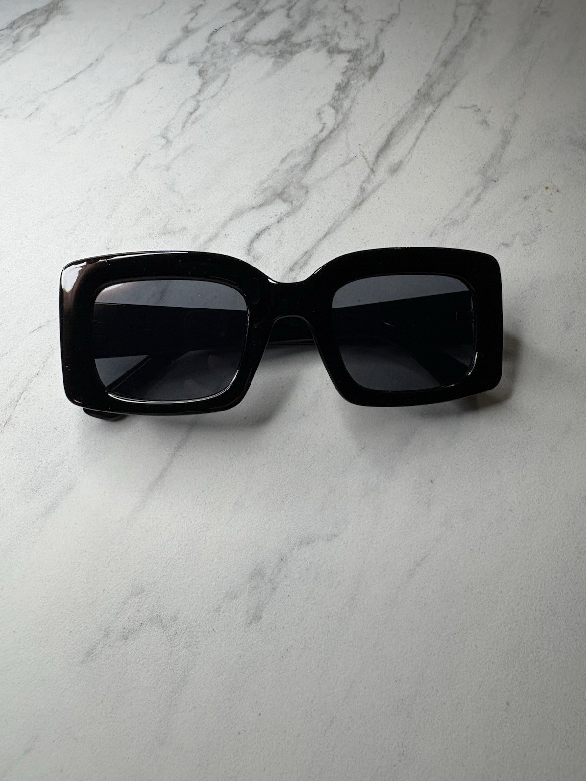Women’s Black Rectangle Sunglasses Black Tinted Plastic Lenses