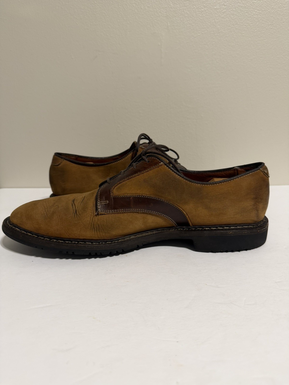 Allen Edmonds Berkshire Men’s Tan Suede Brown Leather Saddle Oxford Size 12 D