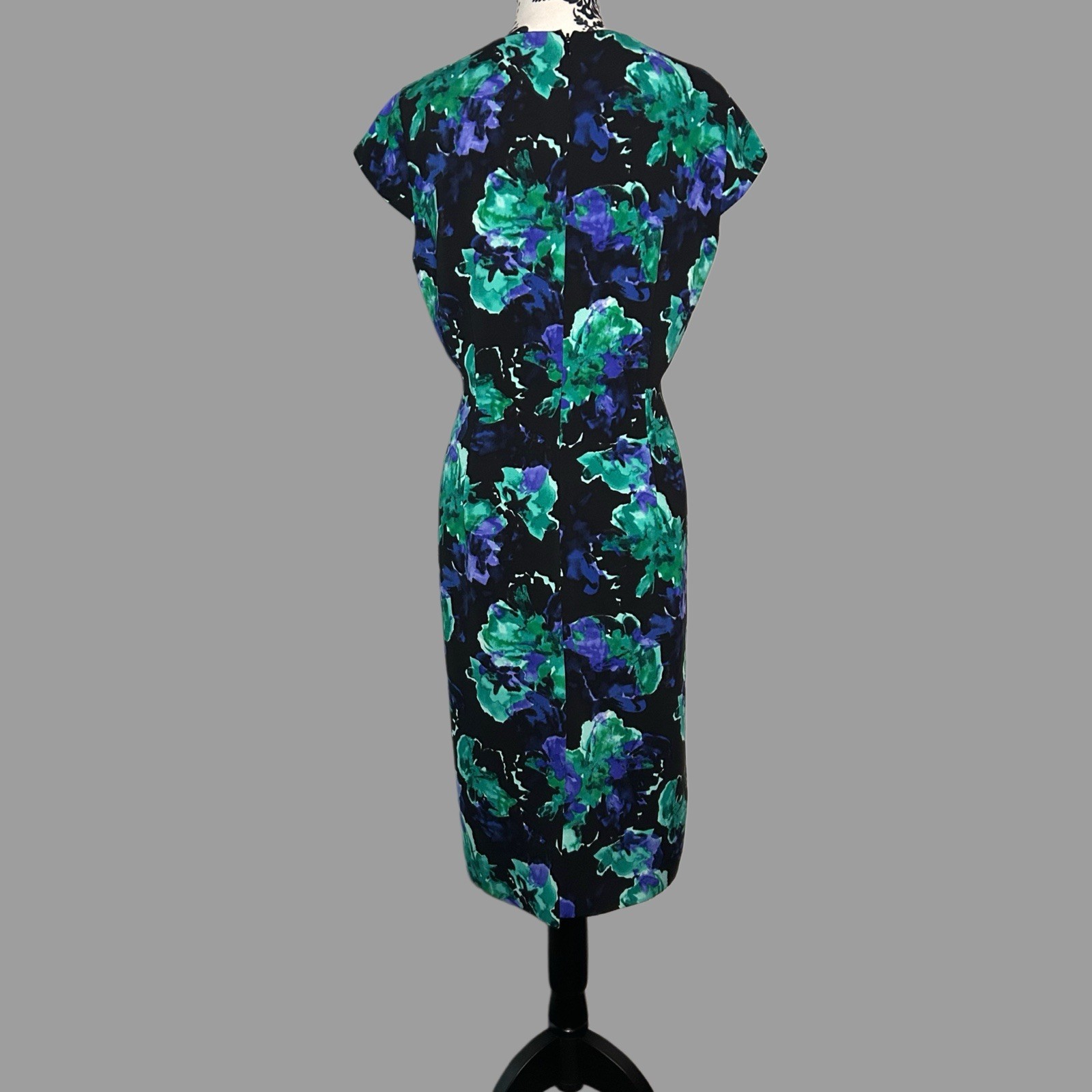 Jacques Vert Straight Dress Size 14 Blue Green Floral Wedding Guest Race Days
