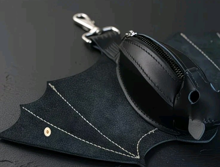 Gothic,midevil Black Faux Leather Bat Coin,keys,pouch, beltloop, Purse Backpack