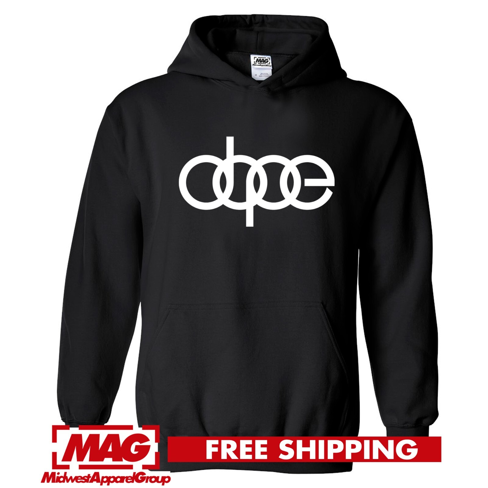 AUDI DOPE LOGO BLACK HOODIE Automotive Sweatshirt Motor Sport Racing Car Rings