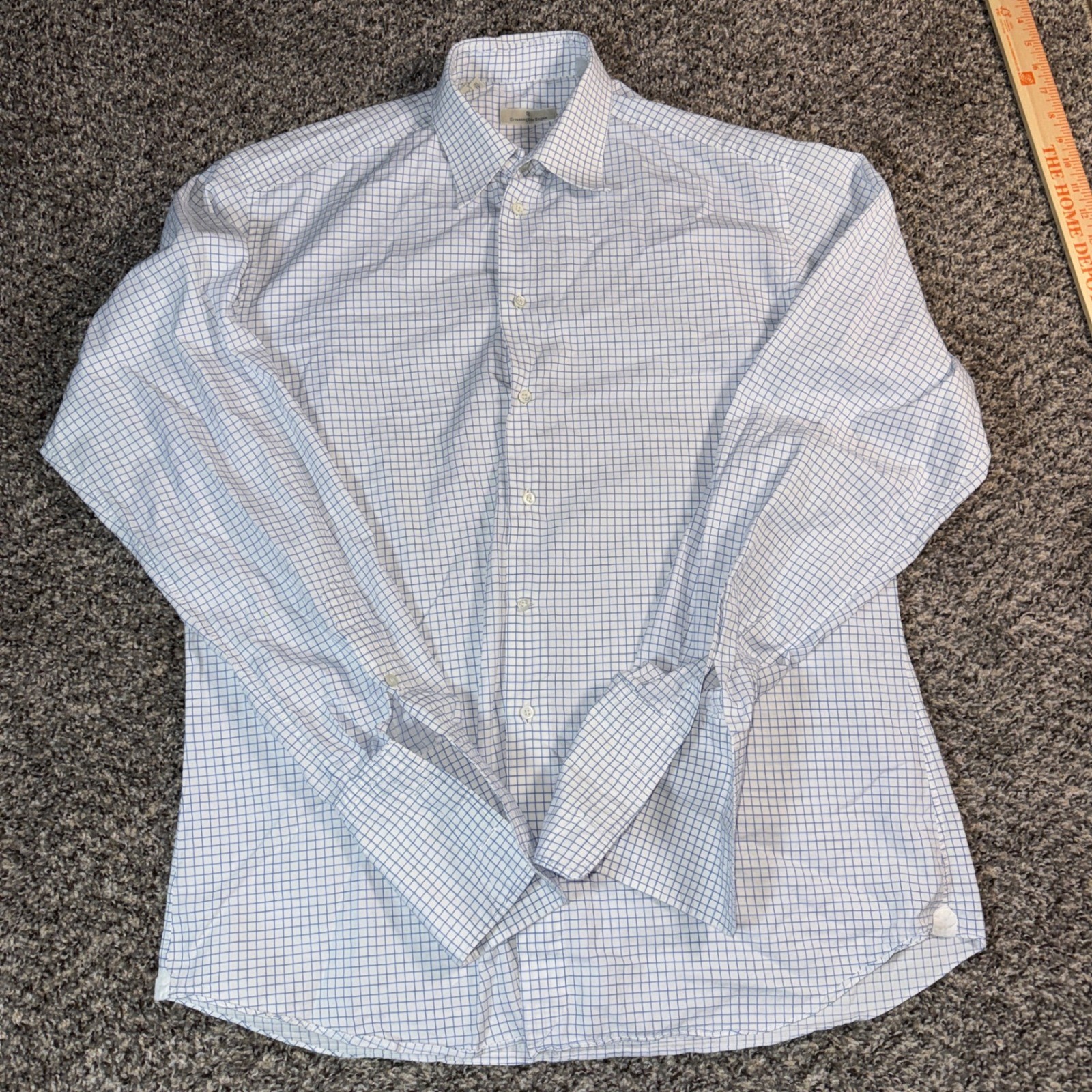 Ermenegildo Zegna Size 16 41 Mens Blue White Windowpane French Cuff Dress Shirt