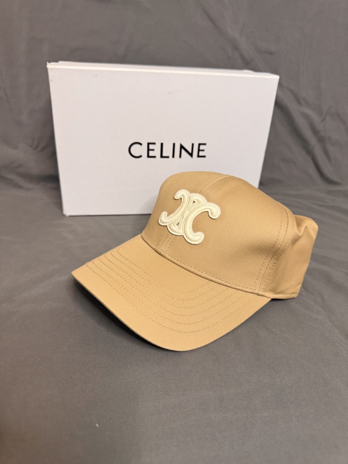 CELINE Paris Triomphe Adjustable Baseball Cap Tan/Beige Size Medium Unisex