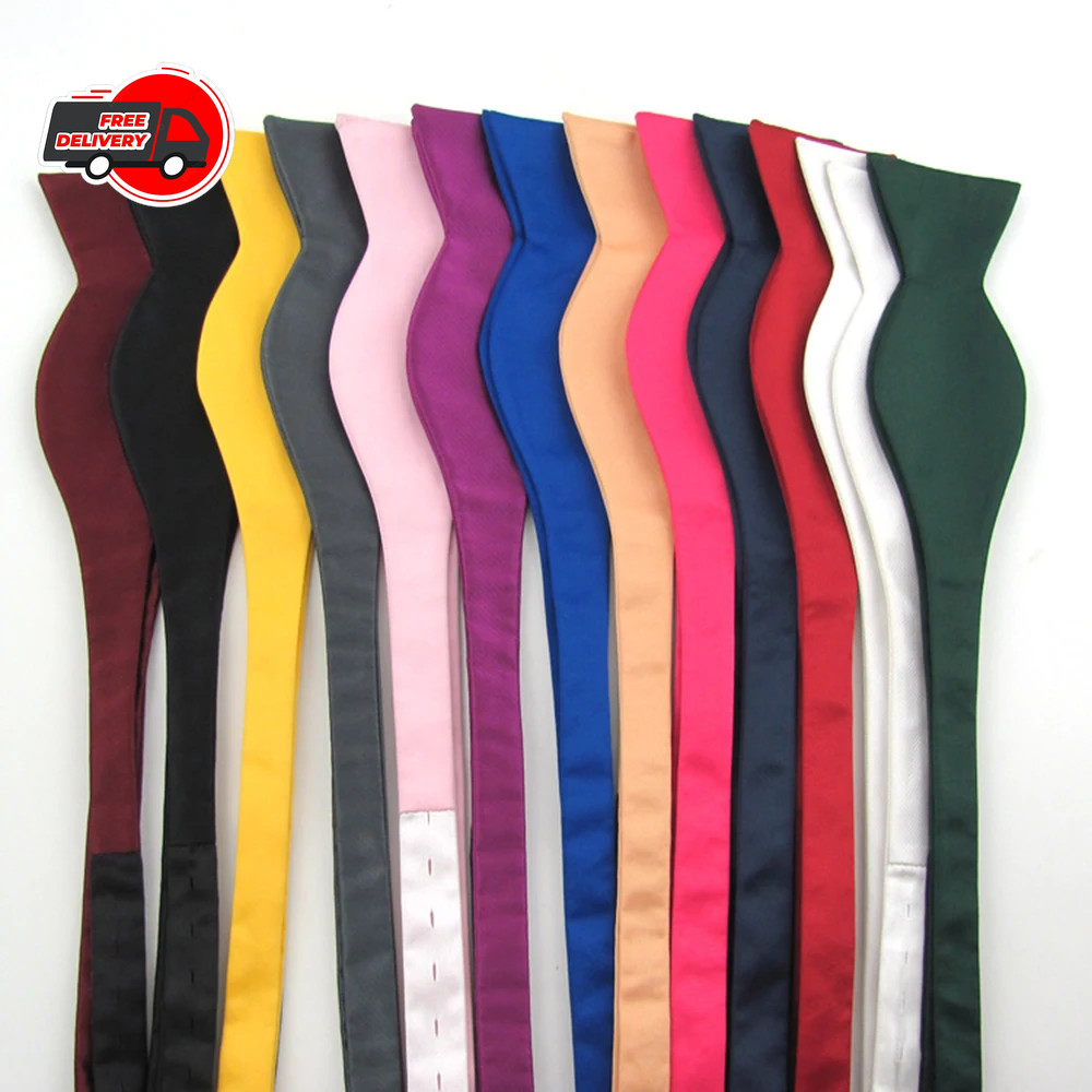 Mens Silk Satin Adjustable Bowties Self Bow Tie Solid Color Vintage Bowtie.