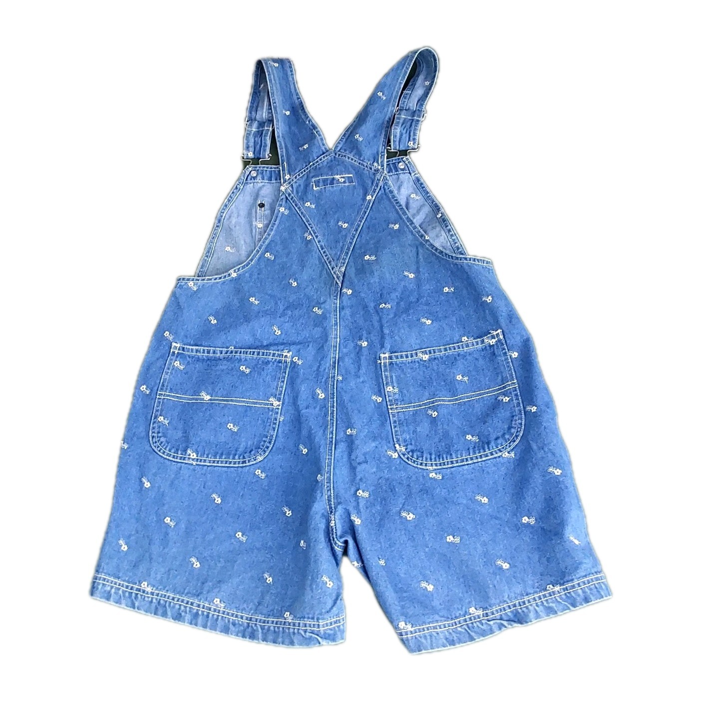 Vtg 90’s Adriana Sport Denim Overall Shortalls Embroidered 32″ Waist Womens Med