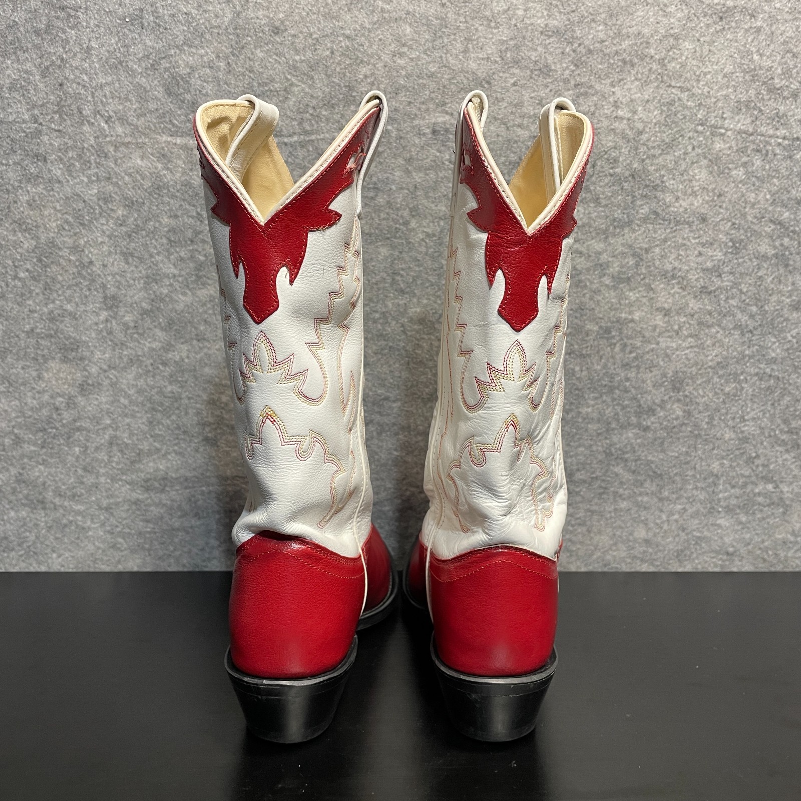 Vintage Western Cowboy Boots Women’s 8.5 Red White Leather Pull On Pointed Toe