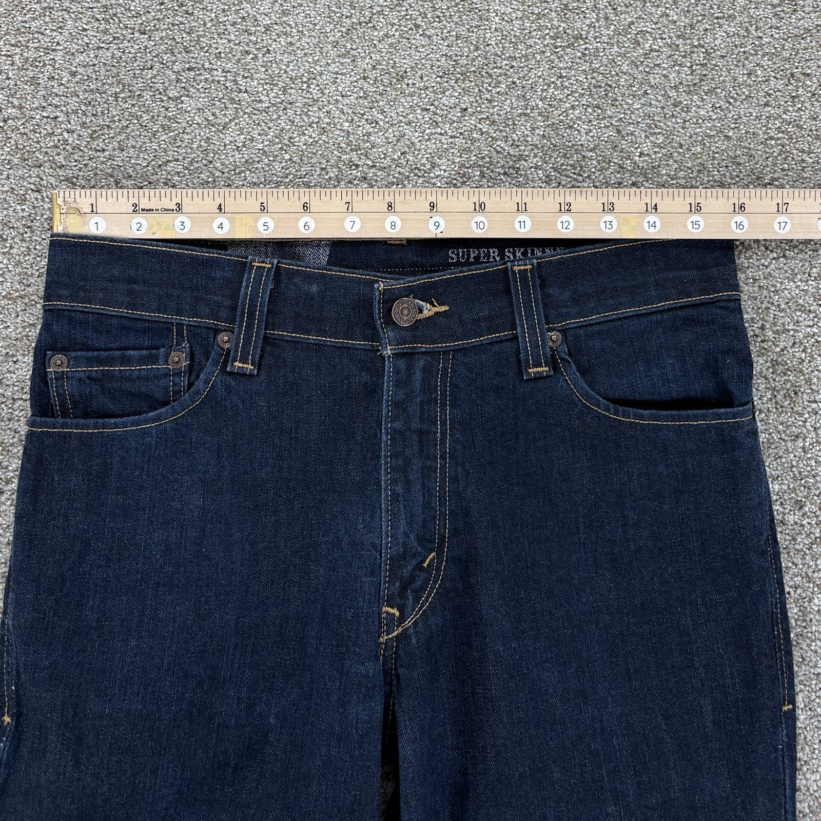VTG Levis Super Skinny Jeans Mens 32×32 Blue Dark Wash Stretch Leather Patch Y2K