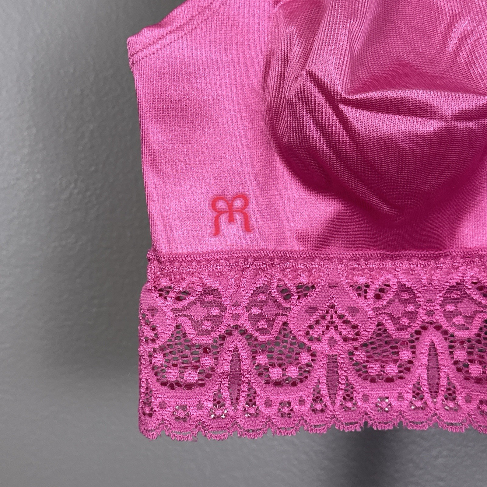 Ruby Ribbon Demiette Bra 32 Pink Satin Lace Longline Bralette NWOT Style 3033