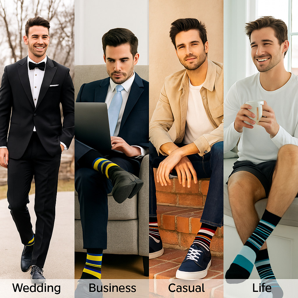 Lot of 12 Pairs New Cotton Men Striped Style Dress Socks Size 10-13 Multi-Colors