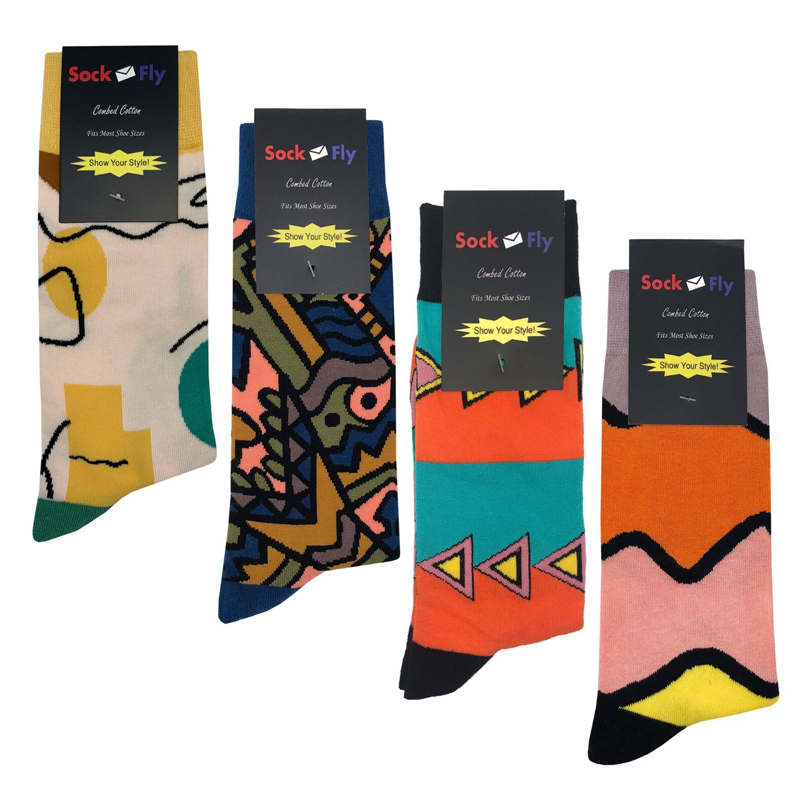 NWT Abstract Pattern #2 Dress Socks 4 Pack Novelty Men 8-12 Crazy Fun Sockfly