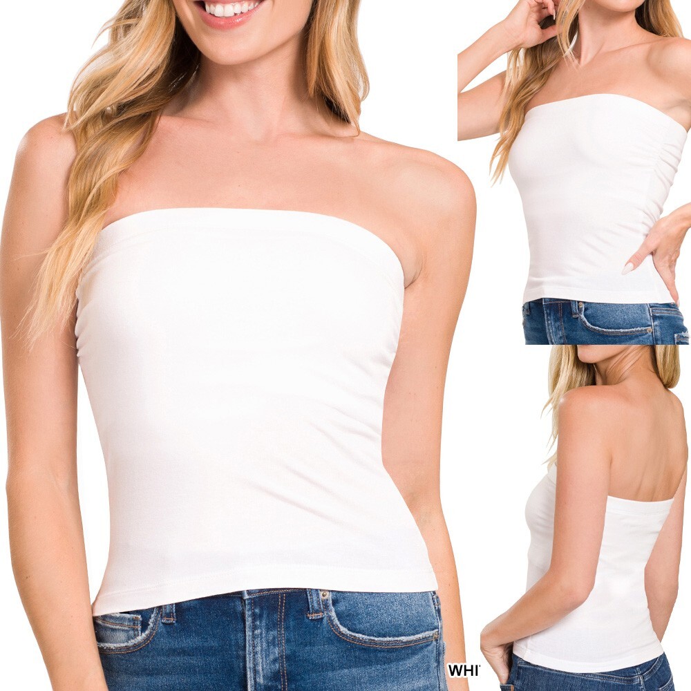 Women’s Cotton Stretch Tube Top with built in Shelf Bra Strapless Soft Layering