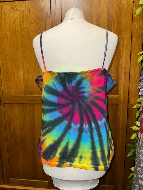 XL ladies tight fitting stretch rainbow swirl hand tie dye vest top
