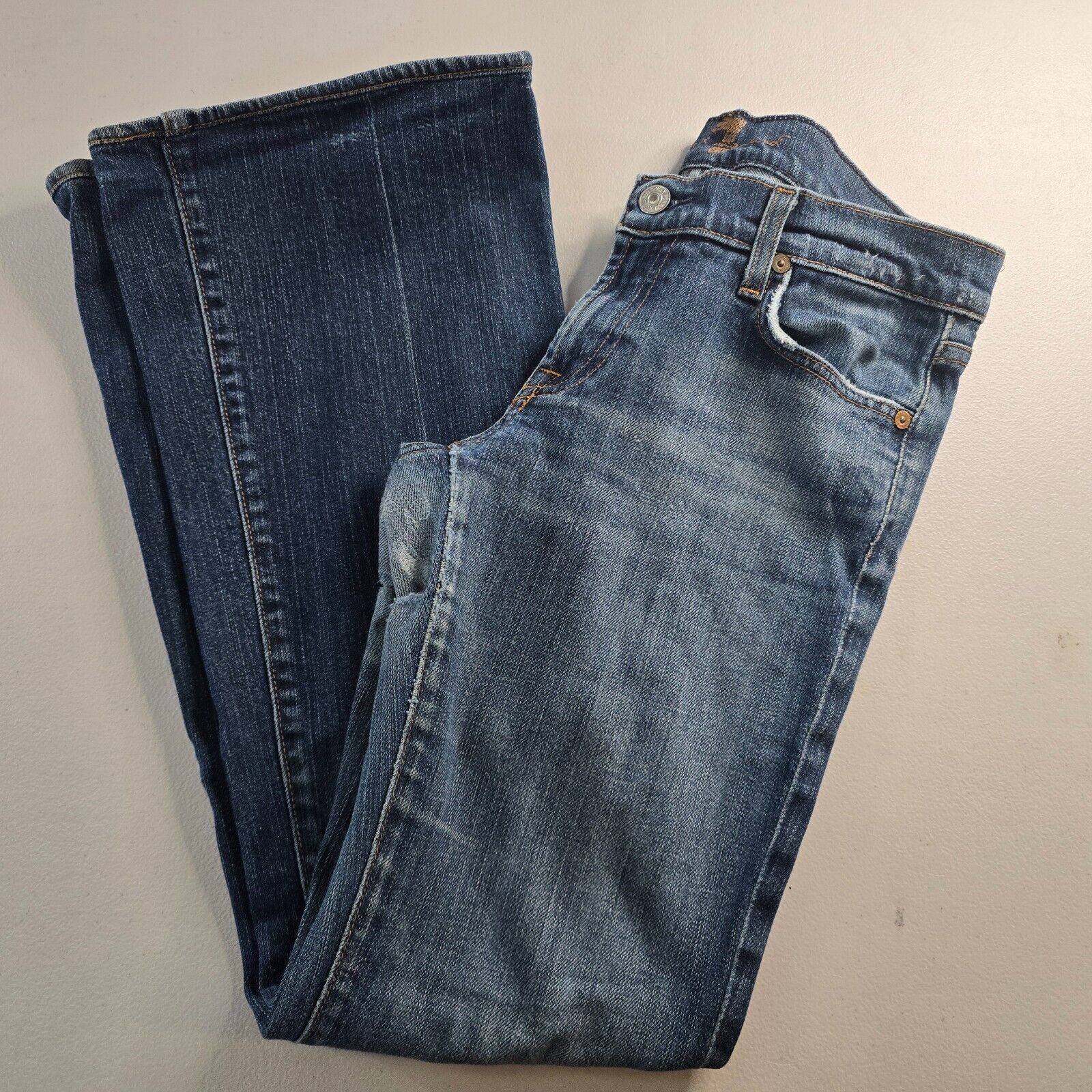 7 For All Mankind Jeans Women’s 28 Blue Flare Medium Wash Slight Distress