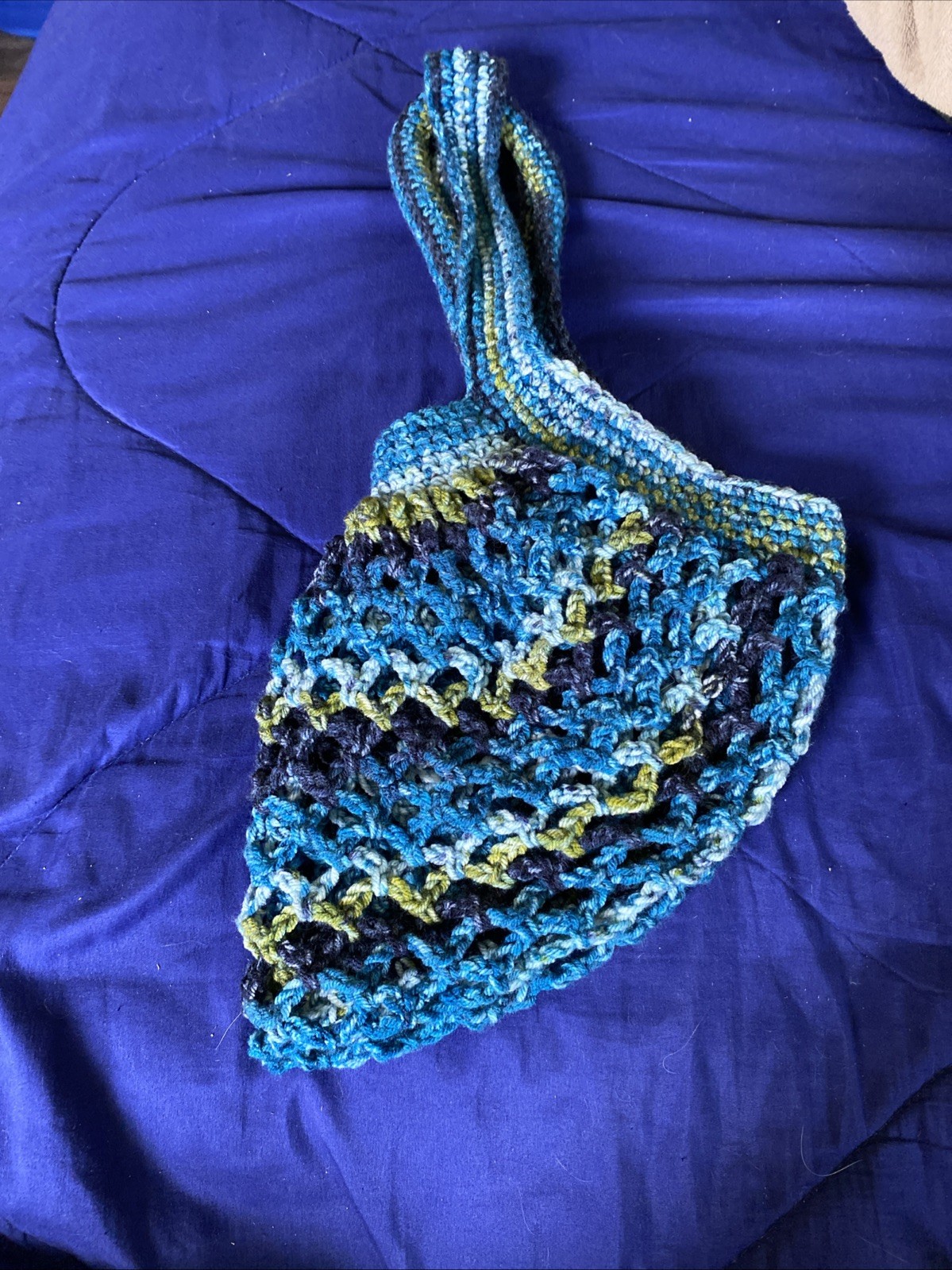 Medium Handmade Crocheted French Mesh Market Bag Blue|Green
