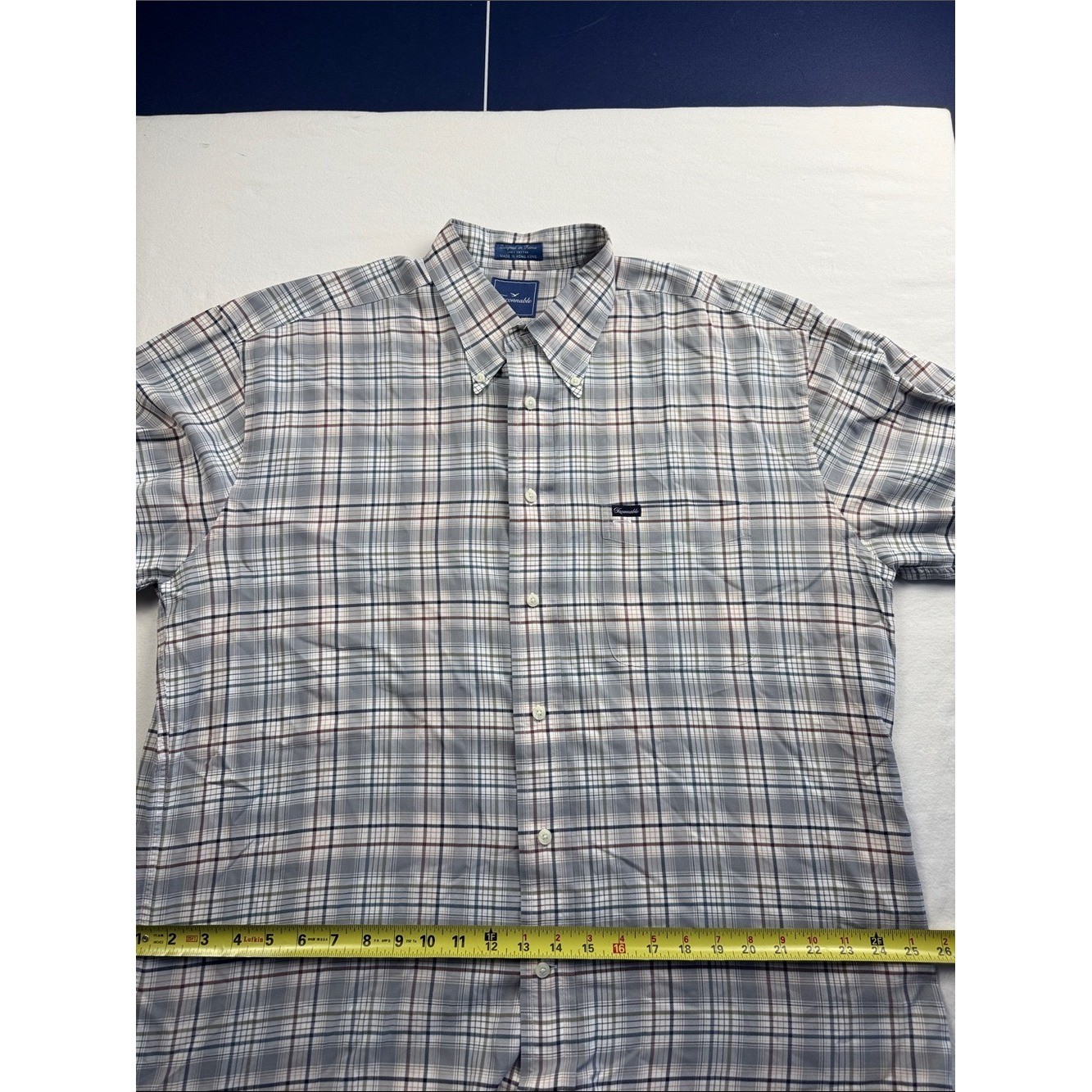 Faconnable Men’s Long-Sleeve Button-Down Plaid Shirt – Light Gray/Blue XL