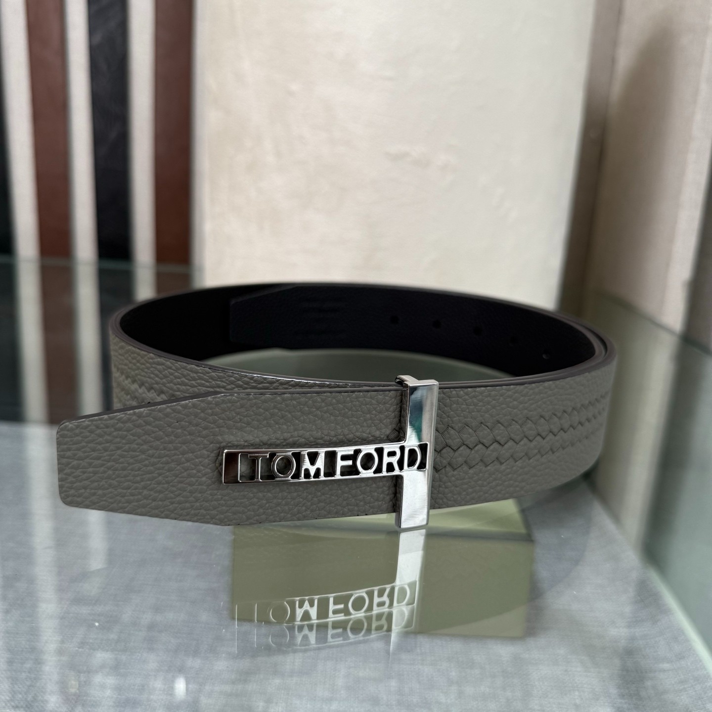 Tom Ford Handmade Reversible Belt 3.8cm/1.50″ Gray/Black