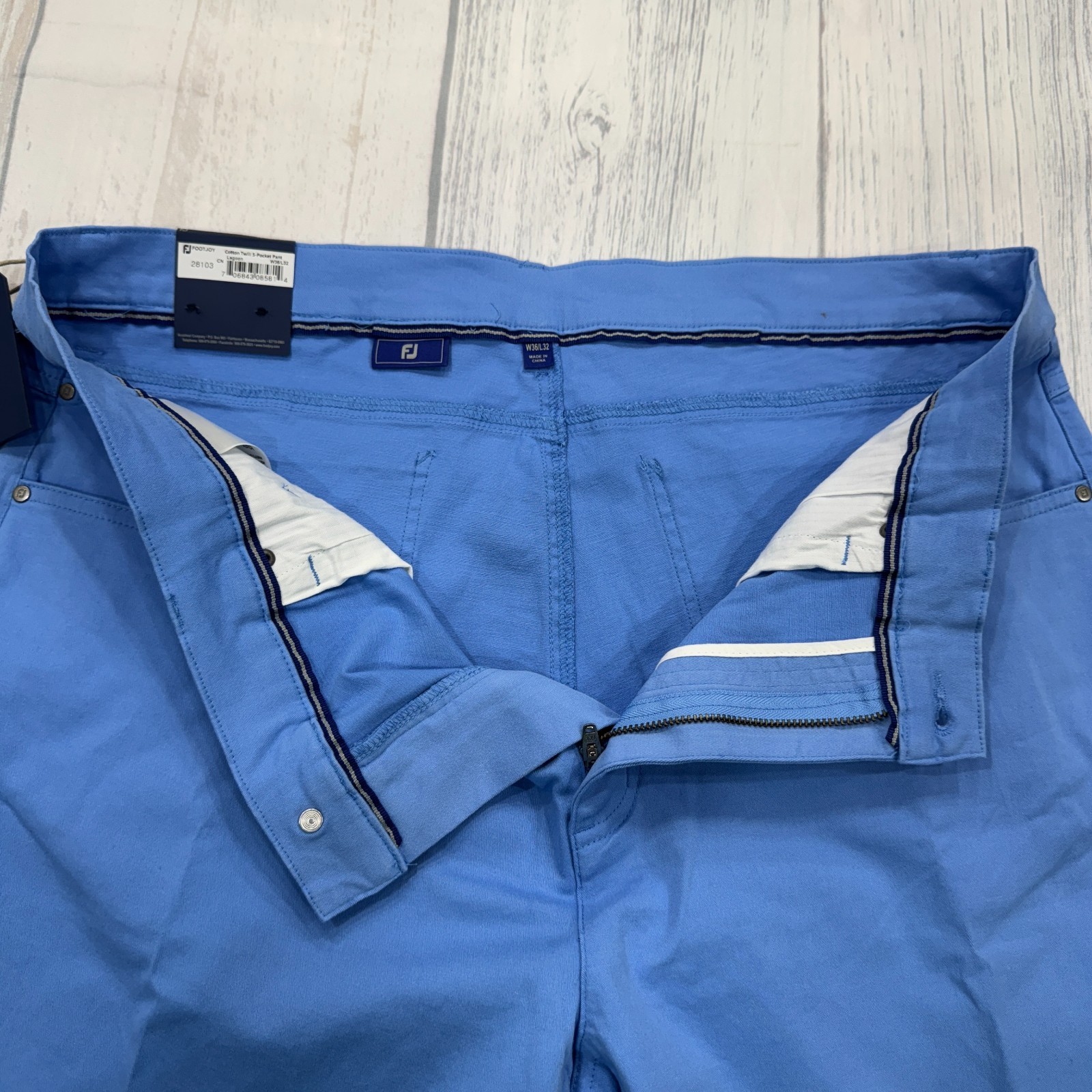 NWT Footjoy Cotton Twill 5 Pocket Pants Lagoon Blue 36×32 Golf Mens FJ $125