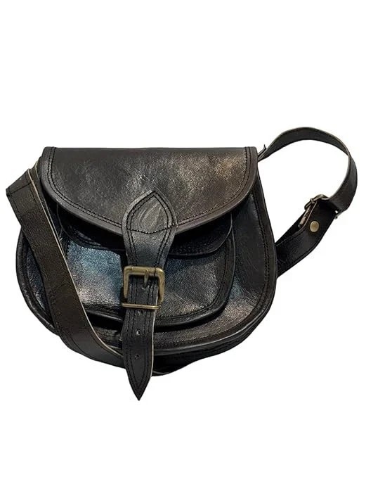 Women Vintage Looking Leather Messenger Bag Handmade Purse Cross Body (Black)