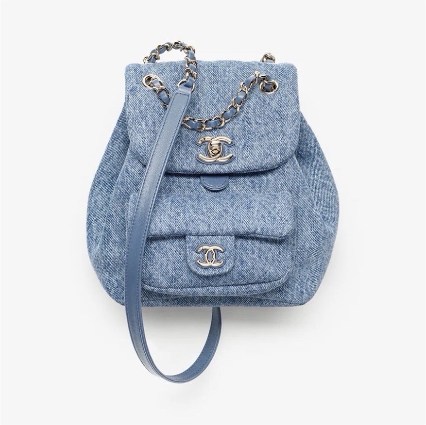 CHANEL Blue Small Backpack Drawstring Flap Chain Logo Top Handle Det Strap