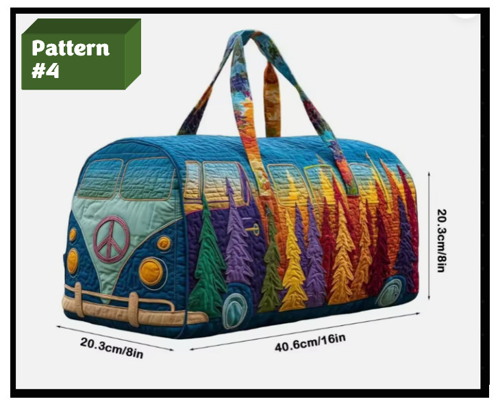 Bus Series Quilted Cotton Quilted Travel Bag 3D Design Boho Style Duffle Bag