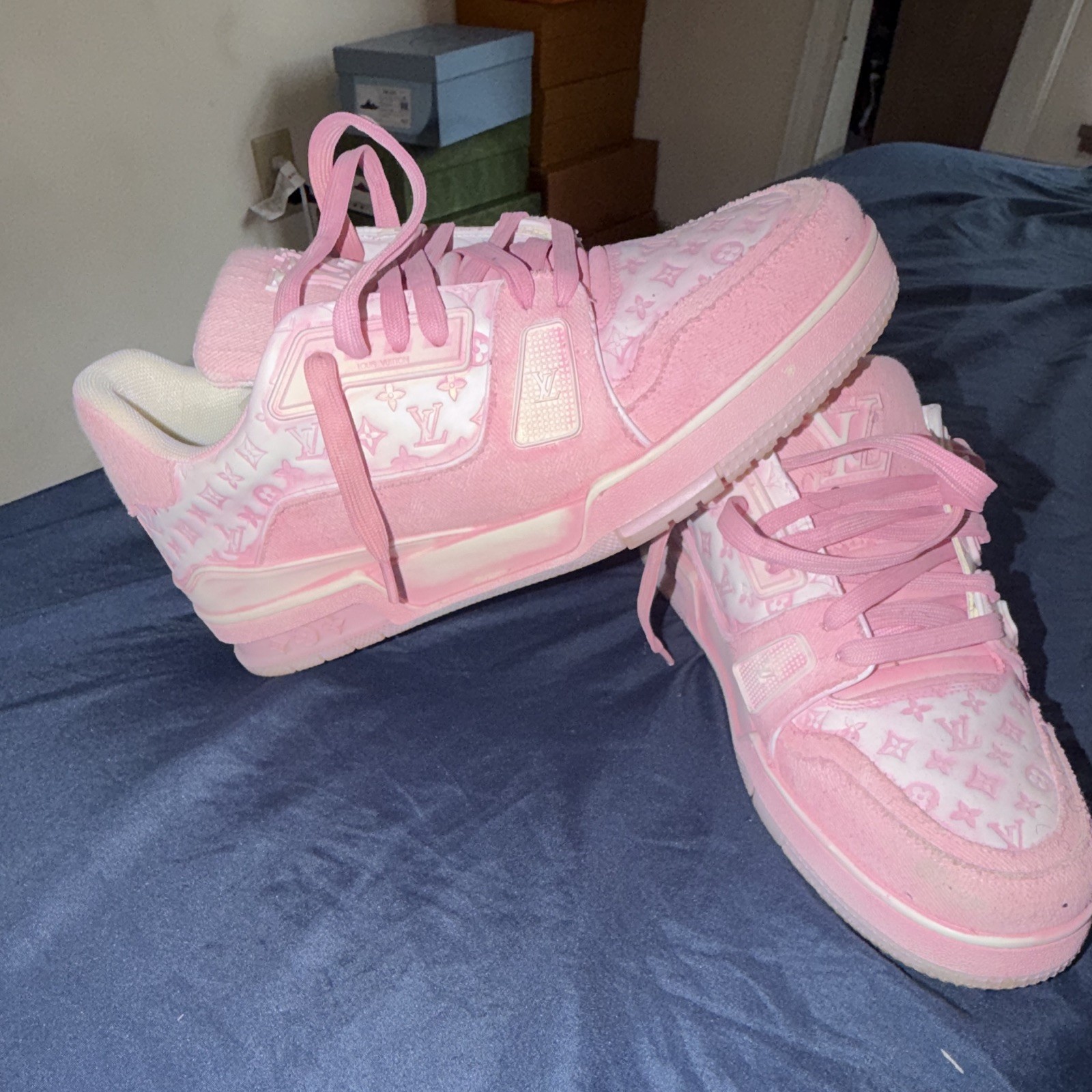 Louis Vuitton Pink Monogram Low Top Men’s Sneakers Lace Up Rubber Sole