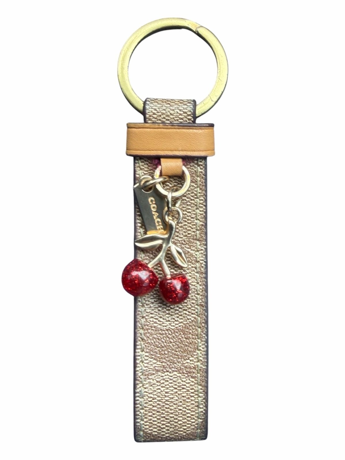 Coach Signature Canvas Cherry Charm Keychain