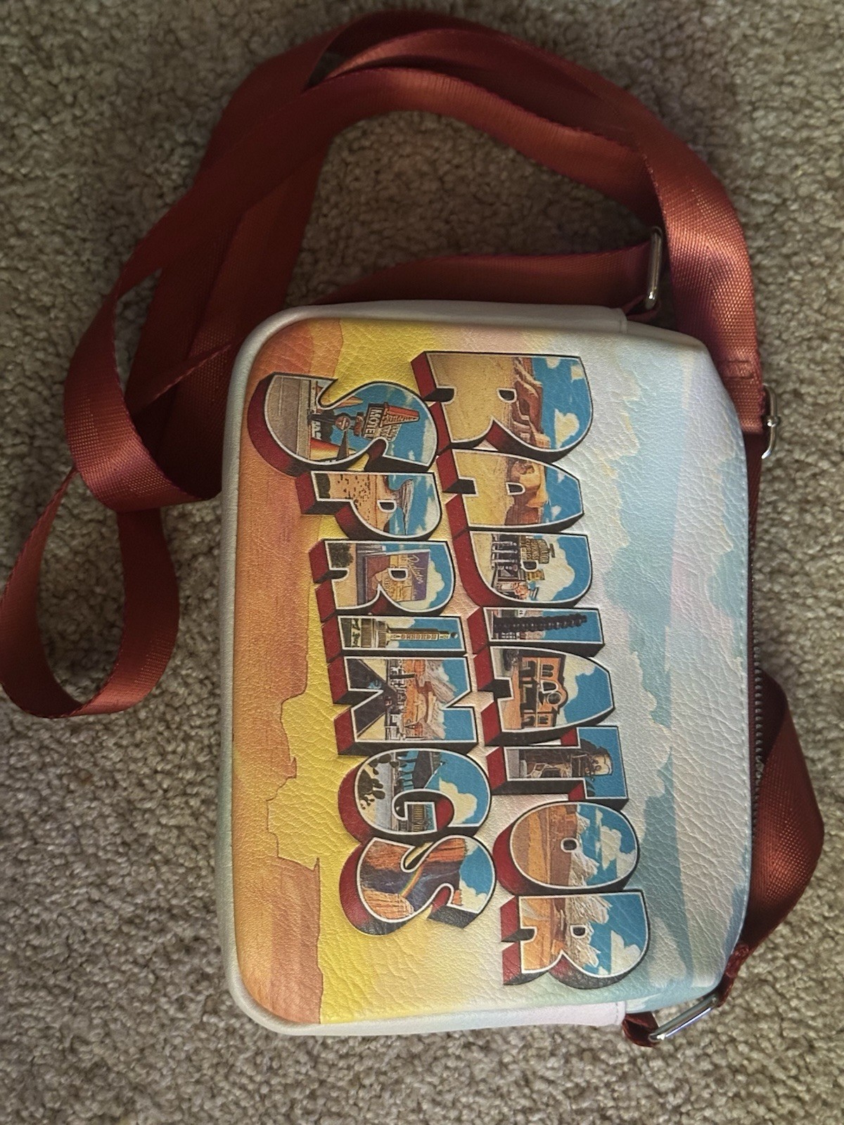 Route 66 & National Parks Map Crossbody Bag, Zip Closure, Multicolor