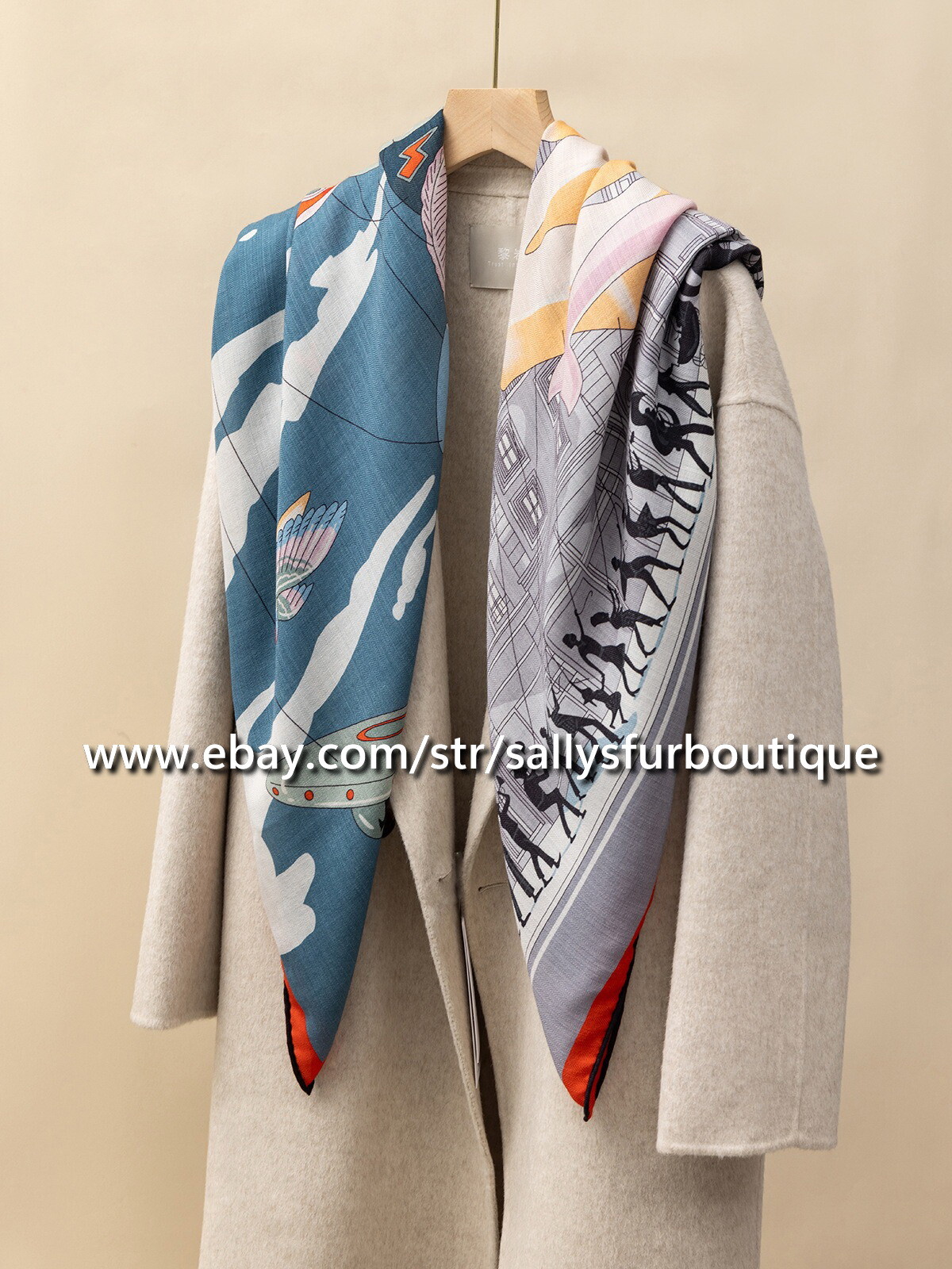 Boutique 70% Cashmere 30% Silk Wrap Scarf Parade Print 2 Face Shawl 53″