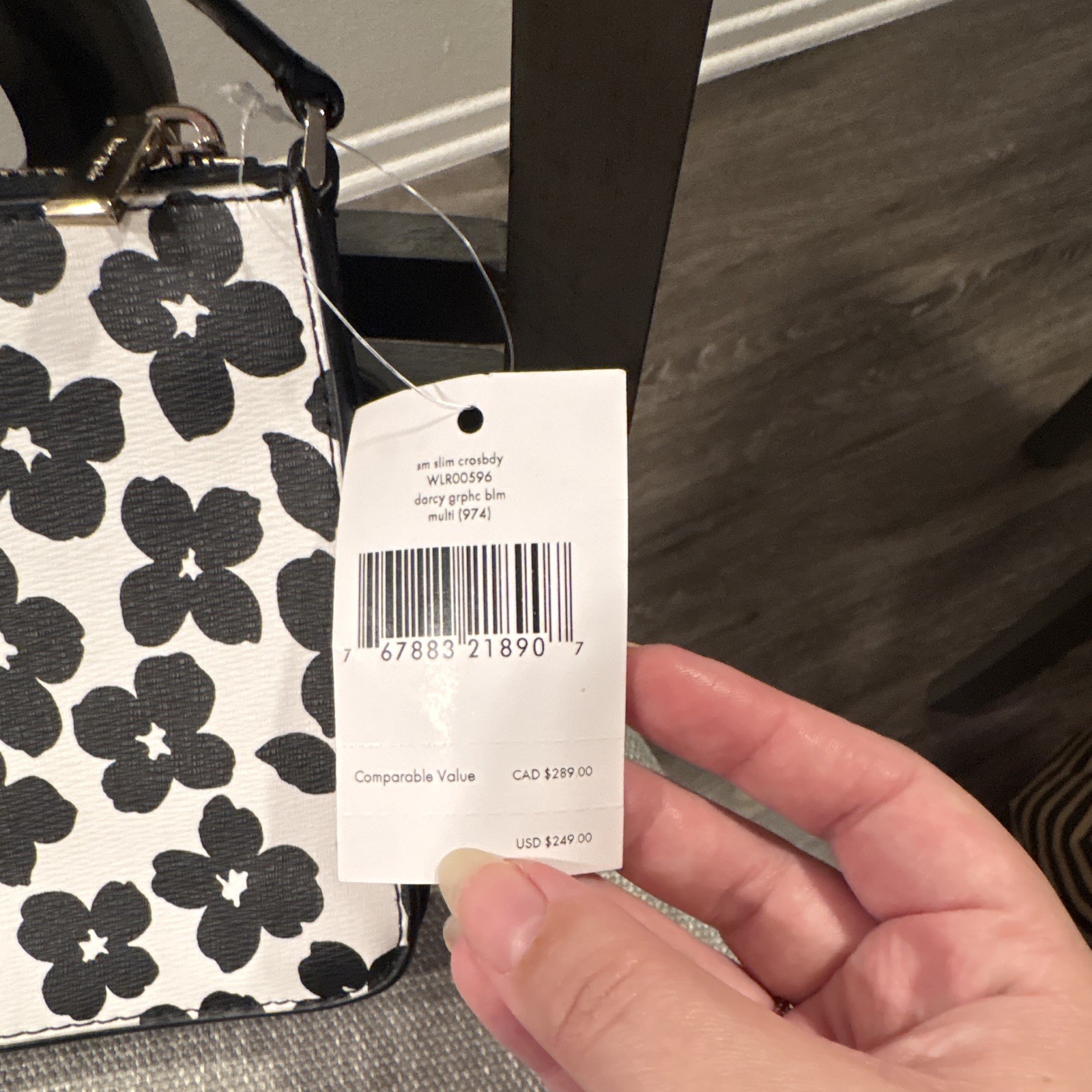 kate spade new york Small Floral Crossbody Zip Bag Black/White Det Strap