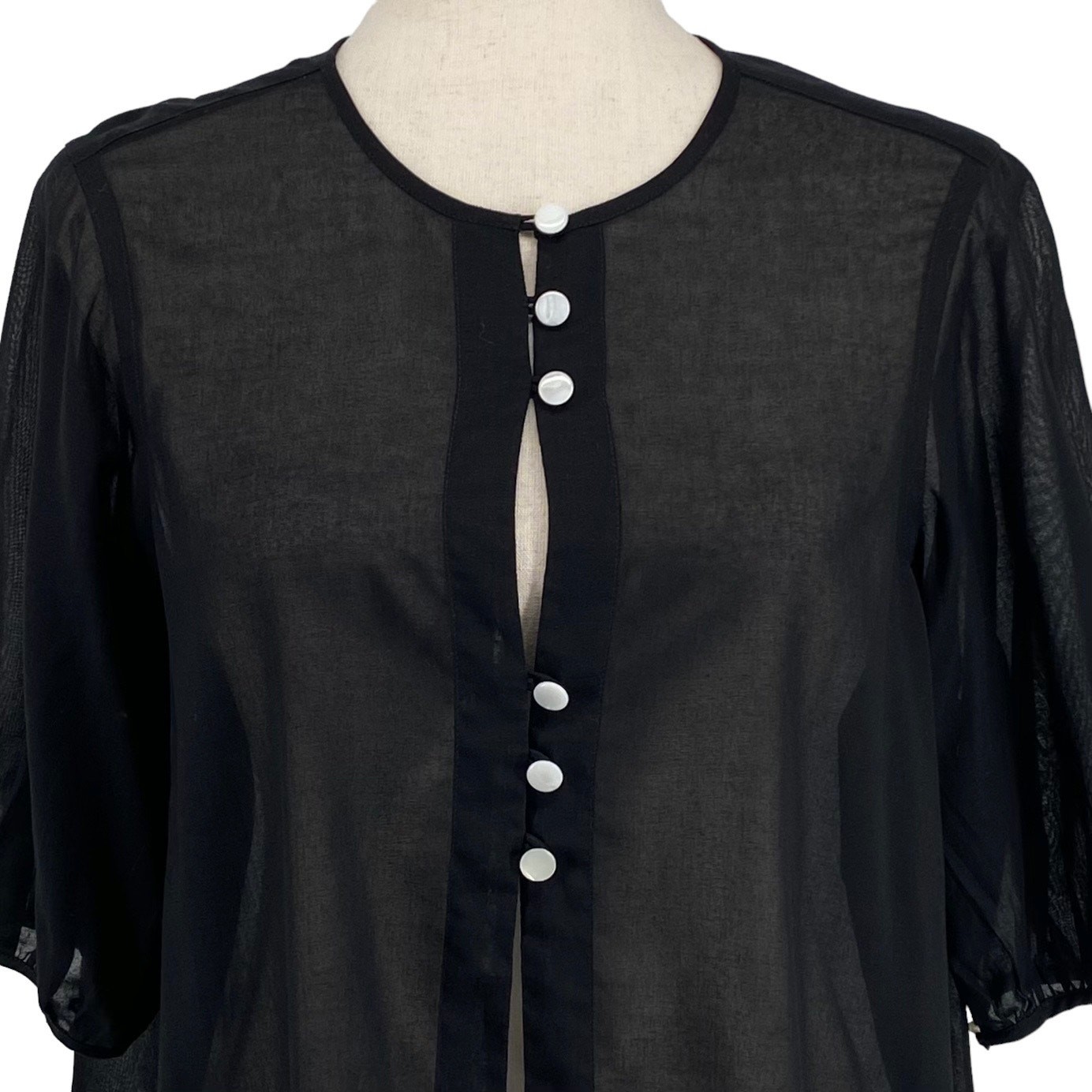 Jussara Lee Slow Fashion Black Sheer Blouse OS Minimalist Sustainable Quality
