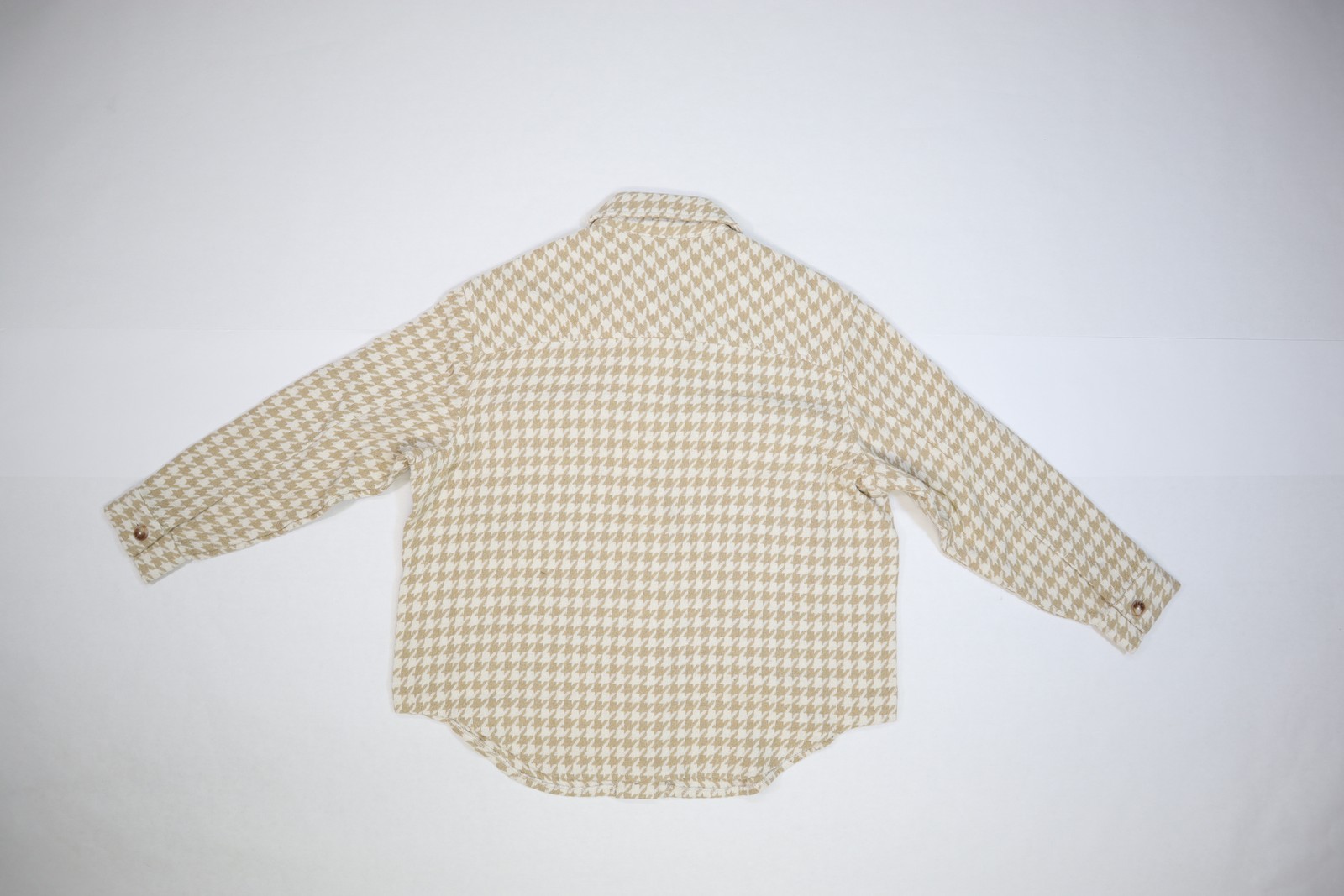 C by One Jacket Womens 1X Beige White Houndstooth Plaid Shacket Wool Blend Warm