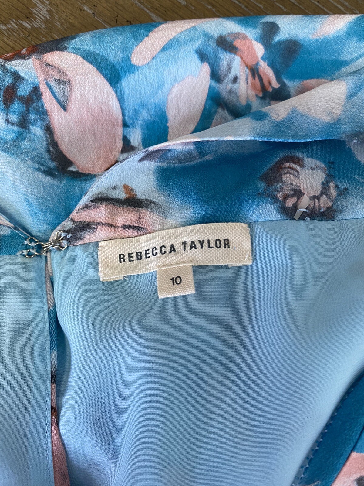 Rebecca Taylor Poolside Aloha Silk Drawstring Waist Fully Lined Blue Dress 10